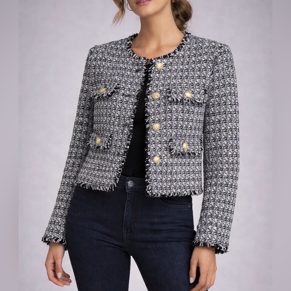 New with tags Joie Tweed Black and White Tweed Plaid Blazer Jacket Size M